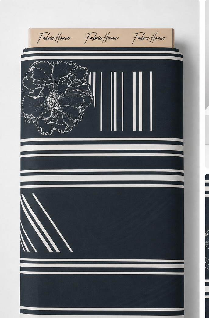 Black White Floral Geometry crepe full roll