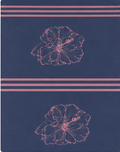 Navy Burgundy Floral Bands crepe, print close up