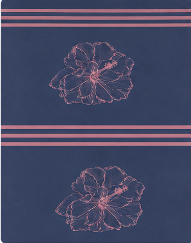 Navy Burgundy Floral Bands crepe, print close up