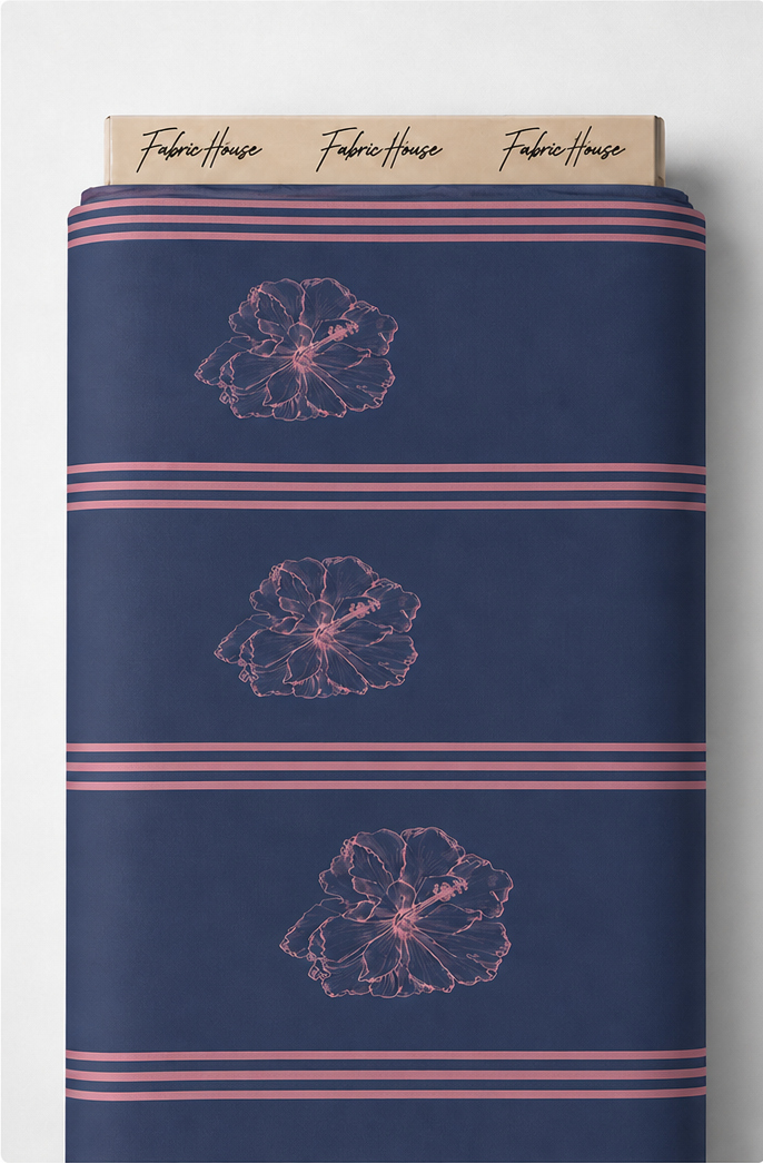 Navy Burgundy Floral Bands crepe full roll