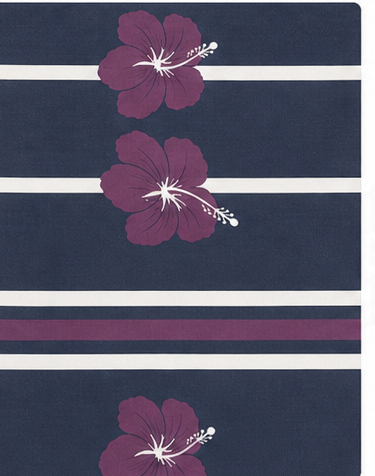 Navy Plum Blossom Stripes crepe, print close up