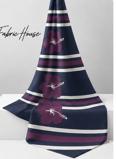 Navy Plum Blossom Stripes crepe draped to show fall