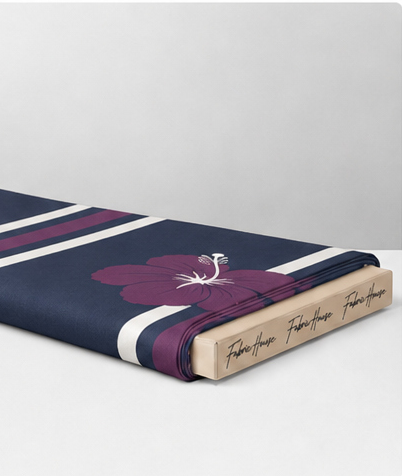 Navy Plum Blossom Stripes crepe folded