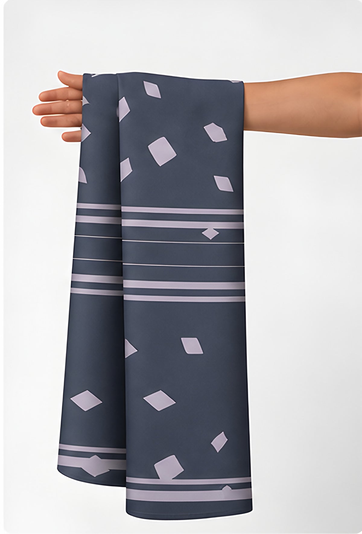 Charcoal Printed Crepe 041 crepe held in hand for scale