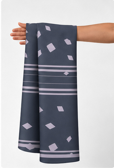 Charcoal Printed Crepe 041 crepe held in hand for scale