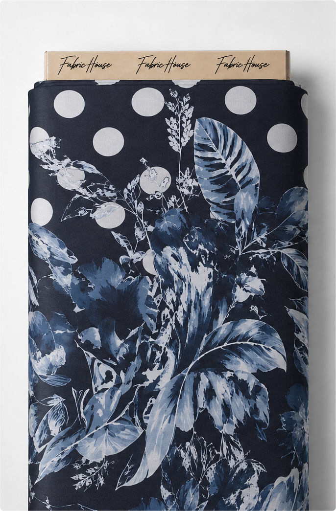 Deep Blue Printed Crepe 052 crepe full roll