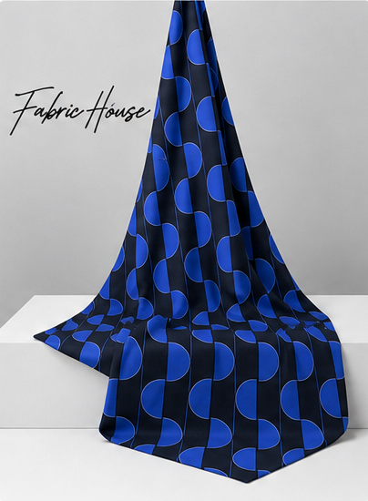 Deep Blue Printed Crepe 053 crepe draped to show fall