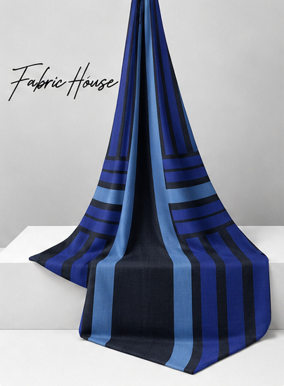 Deep Blue Printed Crepe 056 crepe draped to show fall