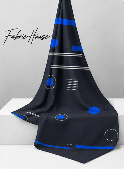 Deep Blue Printed Crepe 061 crepe draped to show fall
