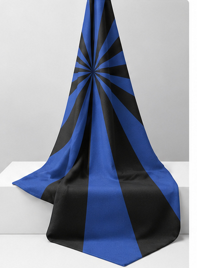 Deep Blue Printed Crepe 075 crepe draped to show fall