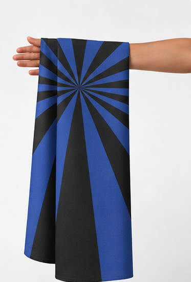 Deep Blue Printed Crepe 075 crepe held in hand for scale