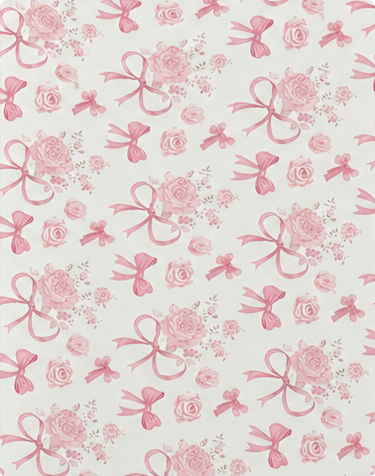 Soft Pink Floral Bows poly-cotton, print close up