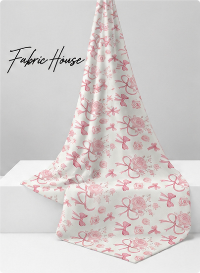 Soft Pink Floral Bows poly-cotton draped to show fall