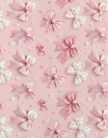 Blush Pink Ribbon Bows poly-cotton, print close up