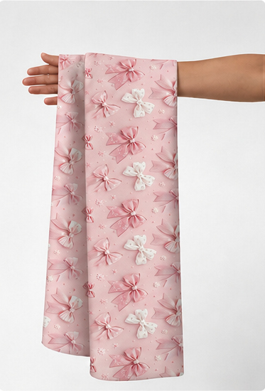 Blush Pink Ribbon Bows poly-cotton held in hand for scale