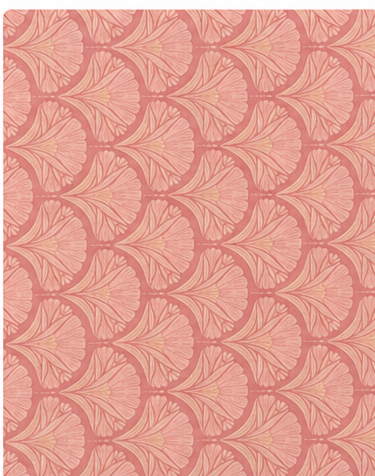 Coral Pink Fan Leaves poly-cotton, print close up