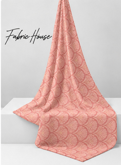 Coral Pink Fan Leaves poly-cotton draped to show fall