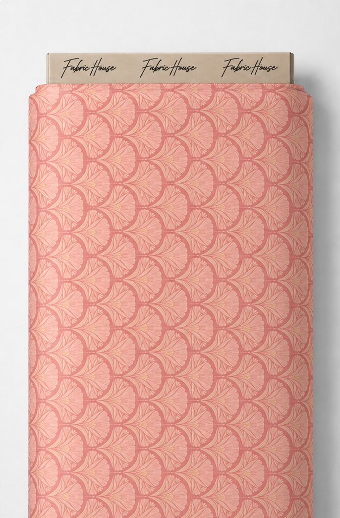 Coral Pink Fan Leaves poly-cotton full roll