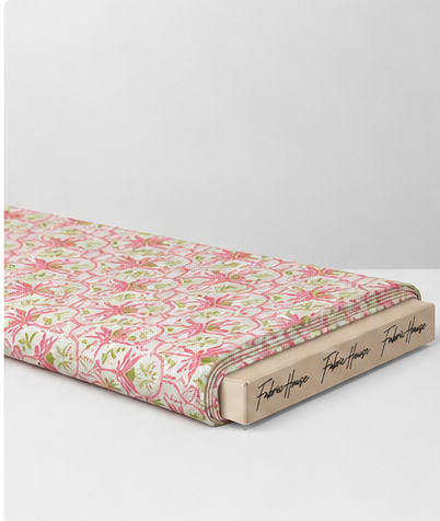 Pink and Green Botanical Scroll poly-cotton folded