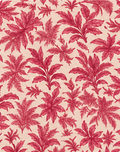 Raspberry Red Tropical Foliage poly-cotton, print close up