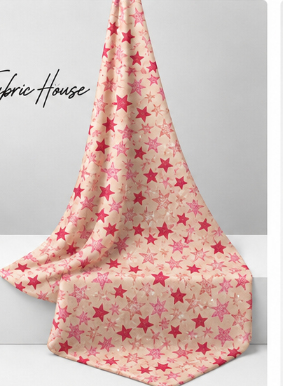 Rose Pink Star Print poly-cotton draped to show fall