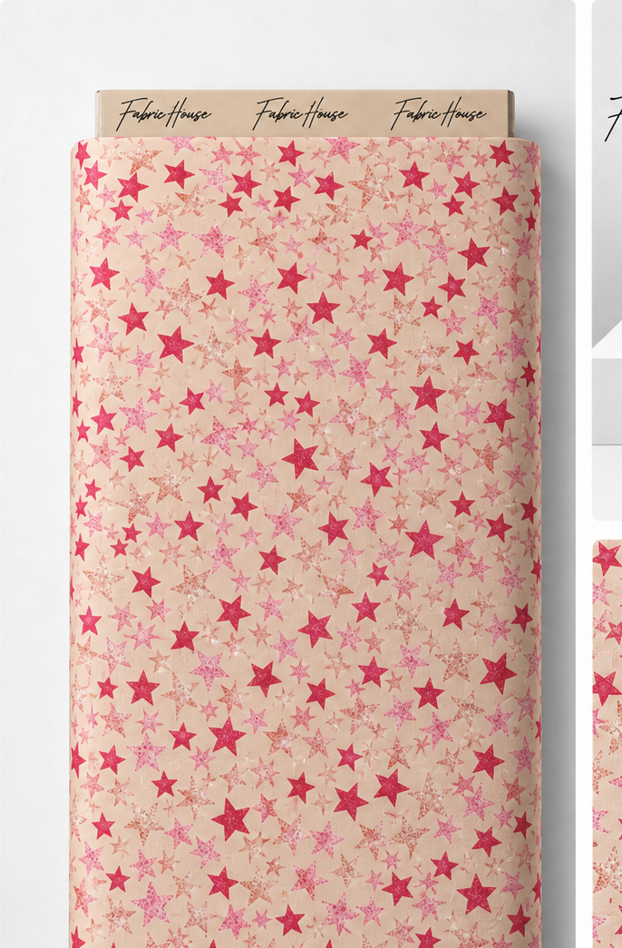 Rose Pink Star Print poly-cotton full roll