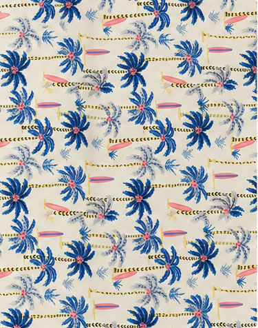 Cobalt Blue Tropical Palms poly-cotton, print close up