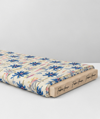 Cobalt Blue Tropical Palms poly-cotton folded