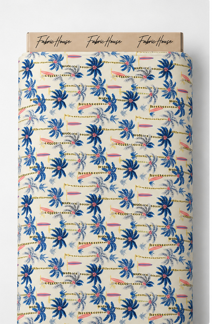 Cobalt Blue Tropical Palms poly-cotton full roll
