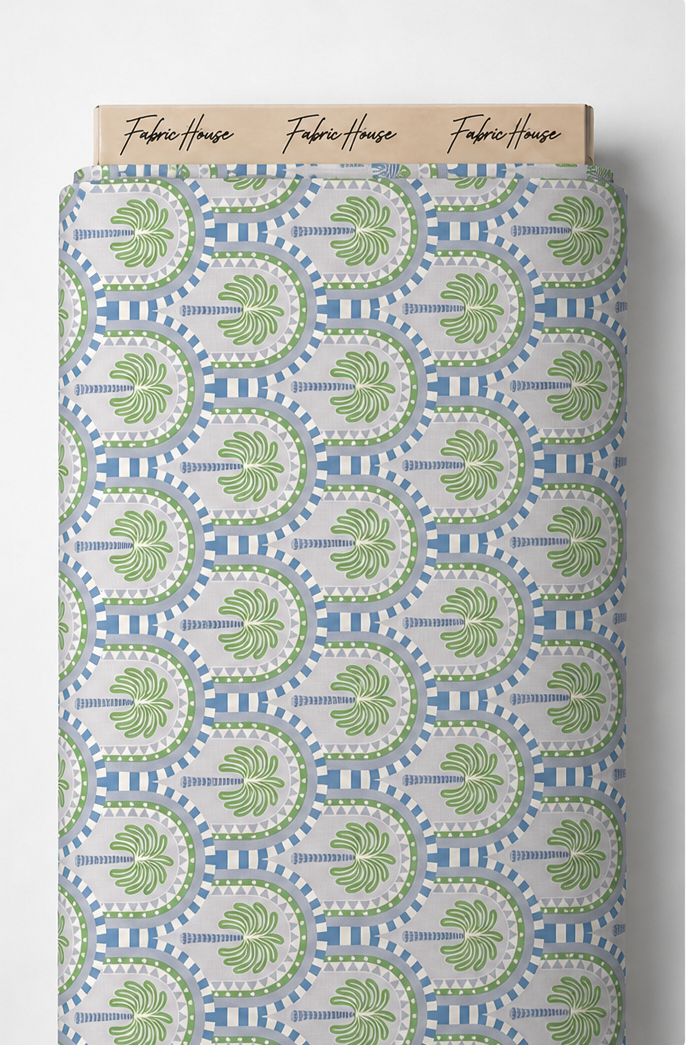 Sage Green Ornamental Circles poly-cotton full roll