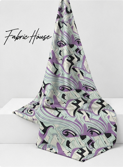 Lilac Abstract Swirls poly-cotton draped to show fall
