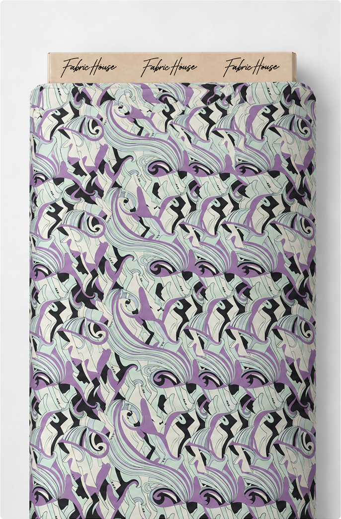 Lilac Abstract Swirls poly-cotton full roll