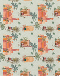 Peach Tropical Patchwork poly-cotton, print close up