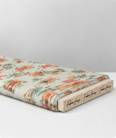 Peach Tropical Patchwork poly-cotton folded