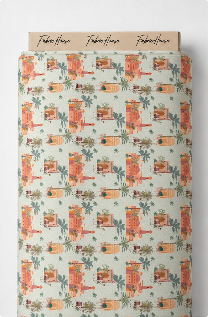 Peach Tropical Patchwork poly-cotton full roll