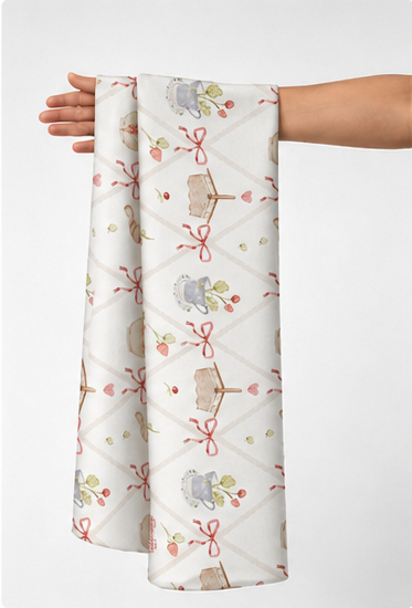 Ivory Delicate Floral Sprigs poly-cotton held in hand for scale