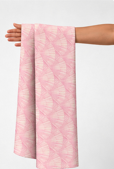 Blush Pink Tonal Florals poly-cotton held in hand for scale