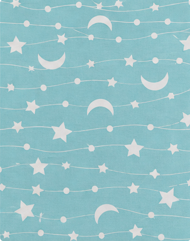 Turquoise Moon and Stars poly-cotton, print close up