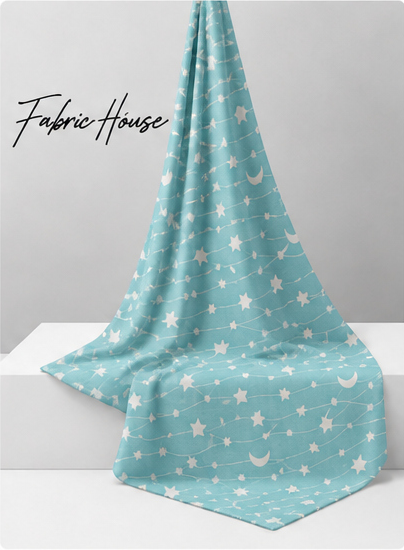 Turquoise Moon and Stars poly-cotton draped to show fall