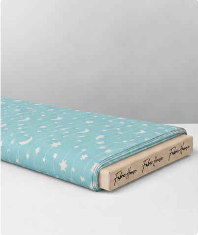 Turquoise Moon and Stars poly-cotton folded