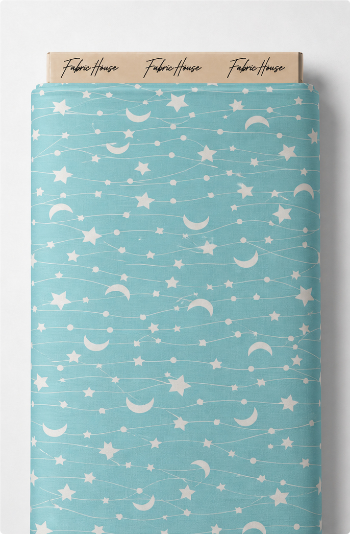 Turquoise Moon and Stars poly-cotton full roll