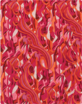 Coral Red Abstract Waves poly-cotton, print close up