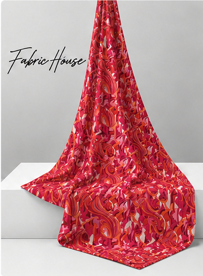 Coral Red Abstract Waves poly-cotton draped to show fall