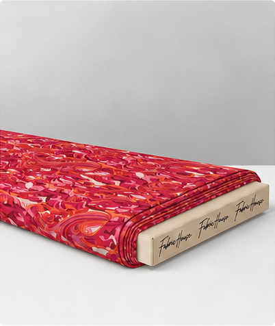Coral Red Abstract Waves poly-cotton folded