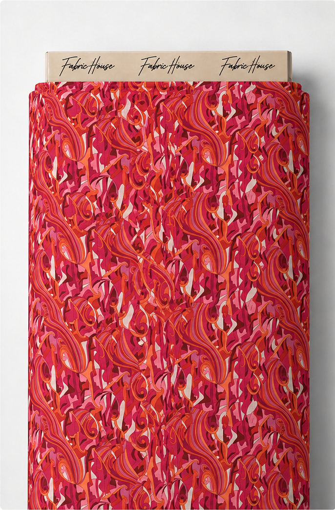 Coral Red Abstract Waves poly-cotton full roll