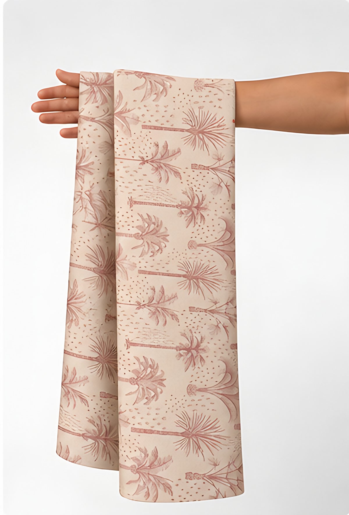 Dusty Rose Palm Trees poly-cotton held in hand for scale