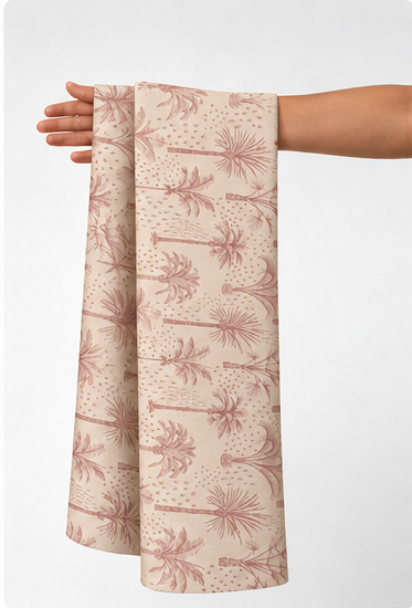 Dusty Rose Palm Trees poly-cotton held in hand for scale