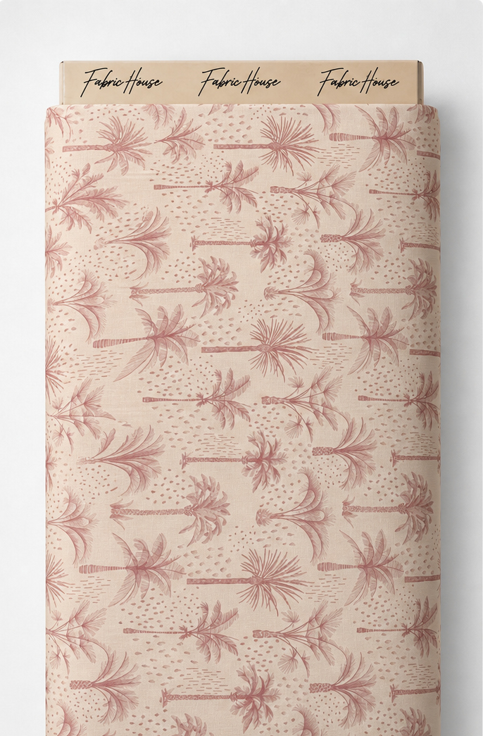 Dusty Rose Palm Trees poly-cotton full roll