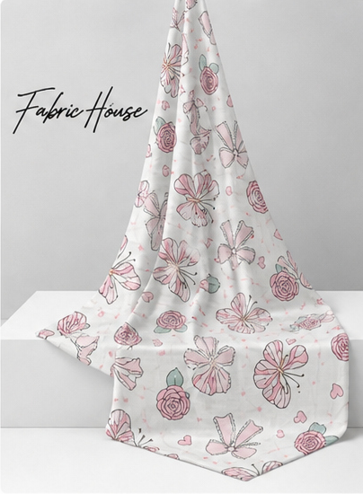 Pale Pink Butterfly Sketches poly-cotton draped to show fall
