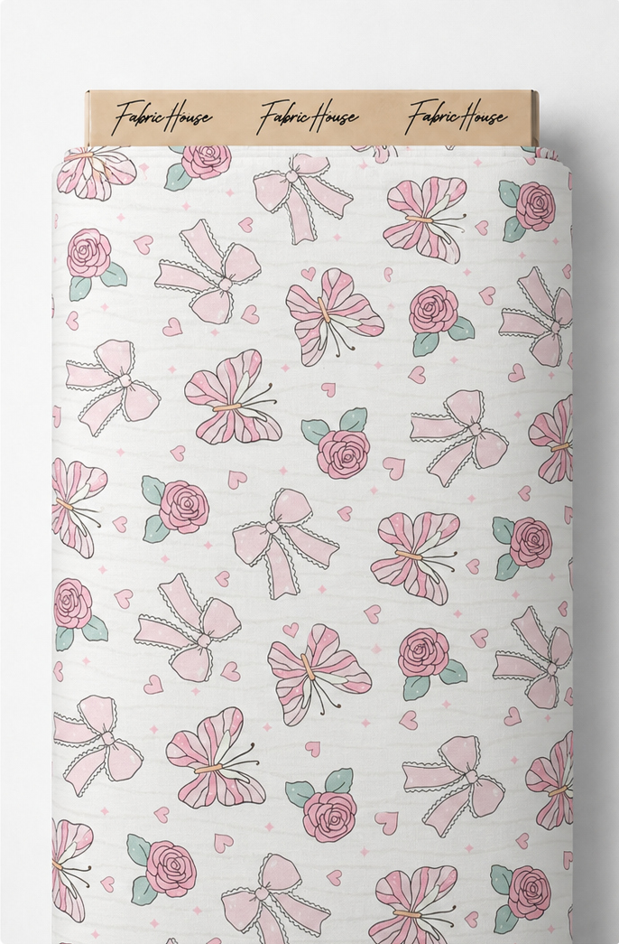 Pale Pink Butterfly Sketches poly-cotton full roll